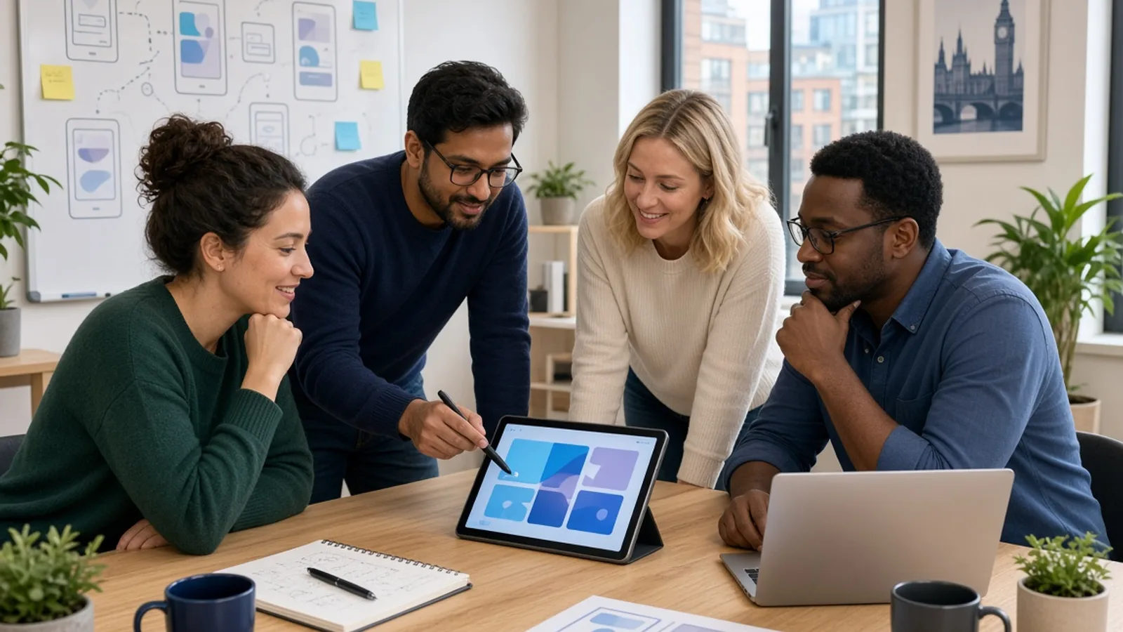 UK Android development team reviewing a mobile application project