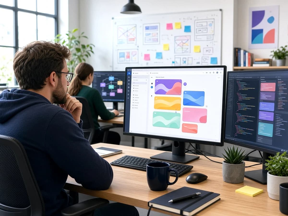 CMS developers building a content management system in a UK technology workspace