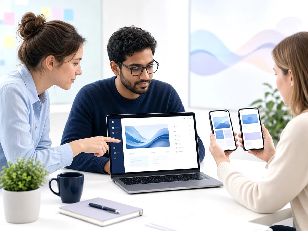 QA team testing a CMS website across multiple devices
