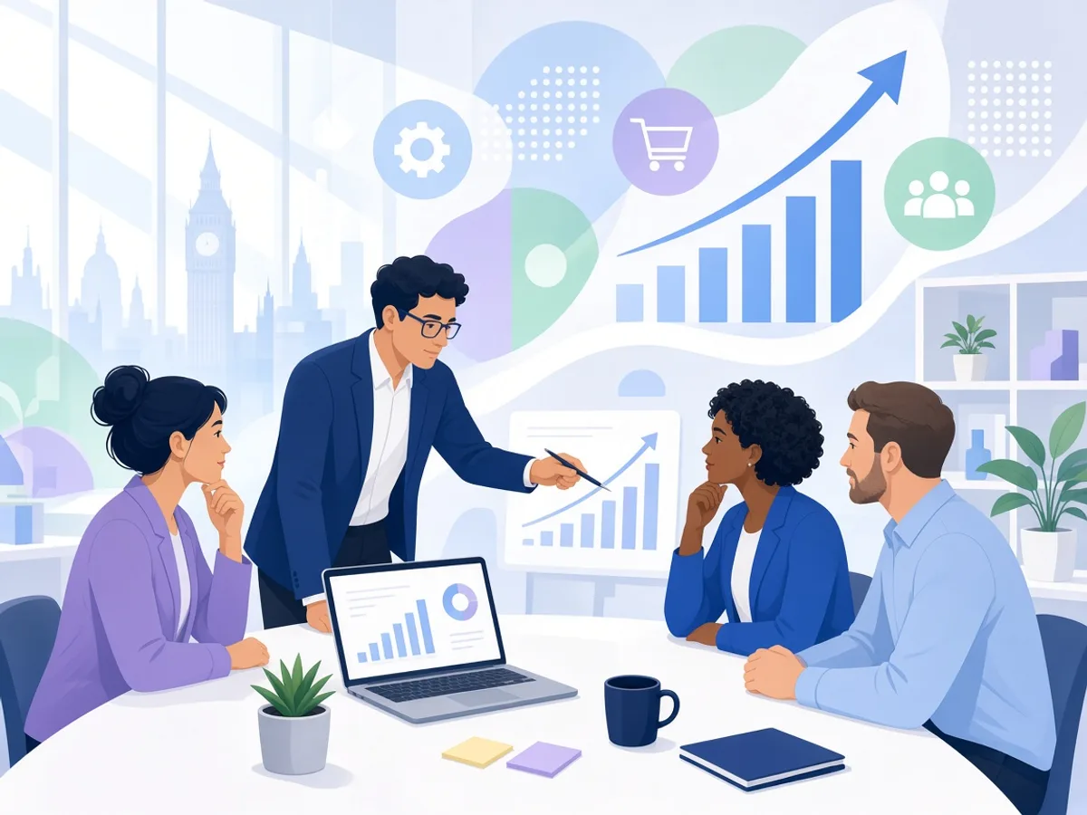 UK growing digital businesses team discussing ERP software requirements