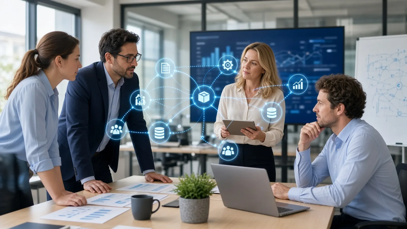 UK business teams collaborating on connected ERP operations and centralised workflows