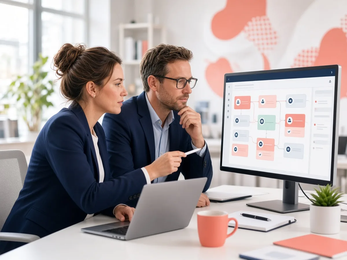 UK business team reviewing a HubSpot CRM configuration dashboard