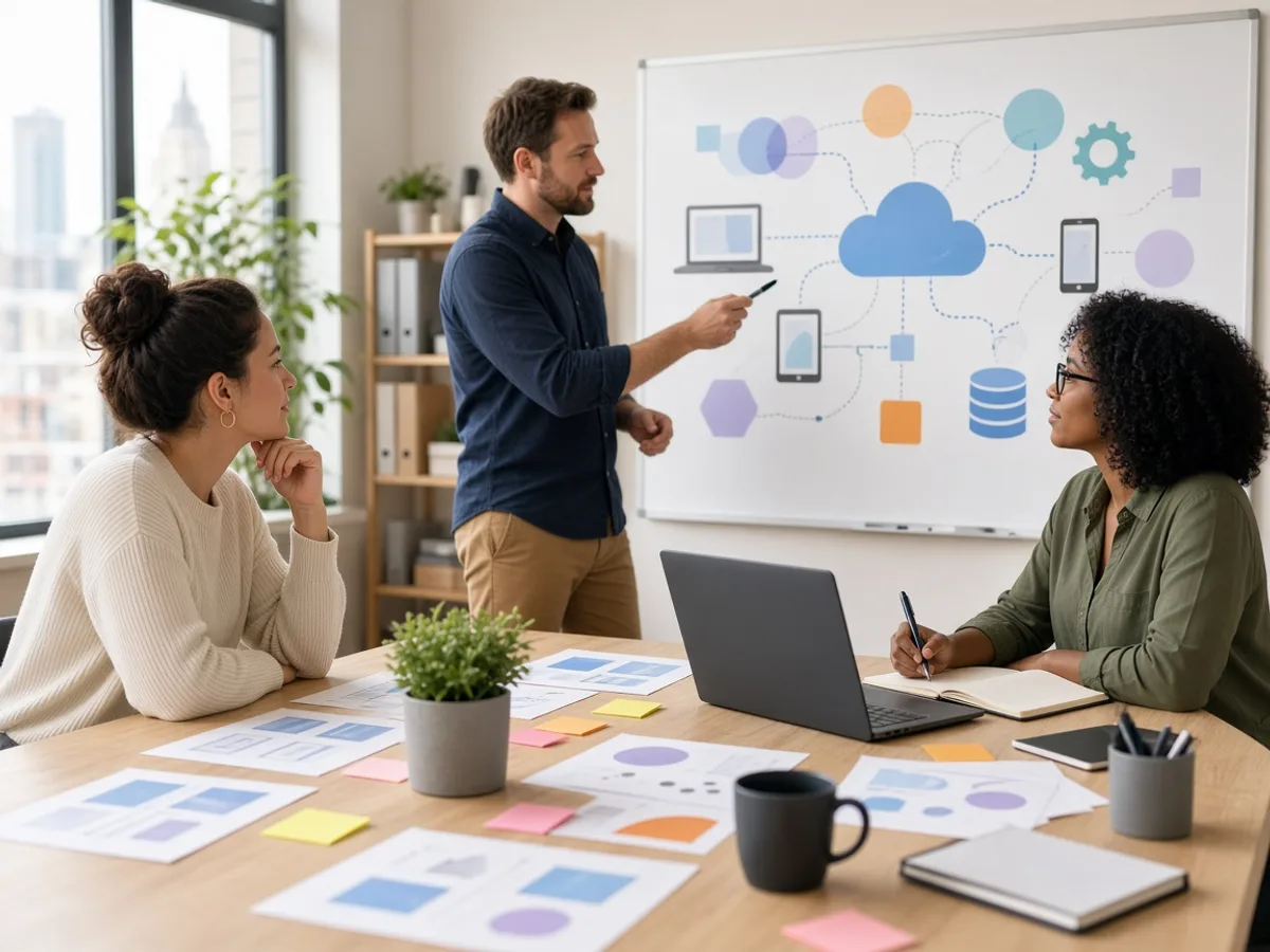 UK small business team planning a custom hybrid application