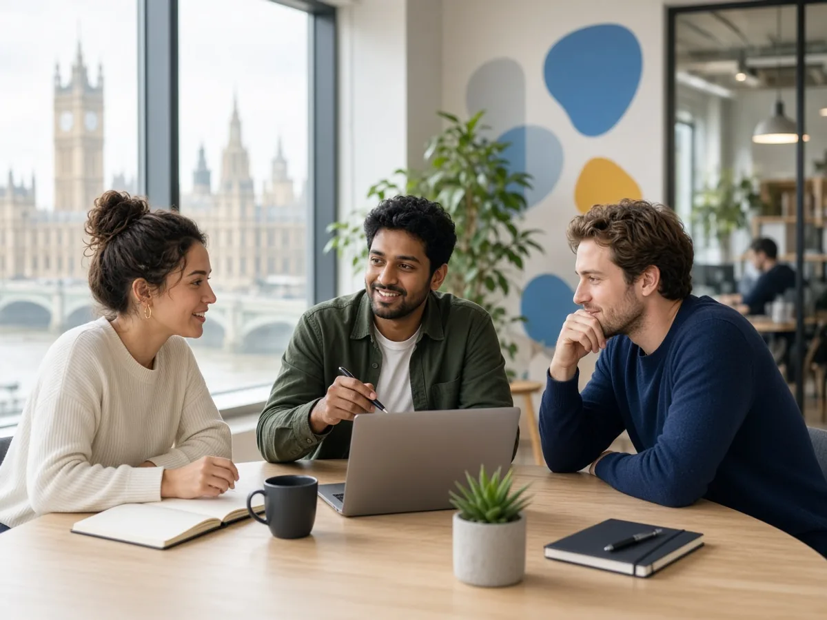 UK startup founders discussing a hybrid application project in London