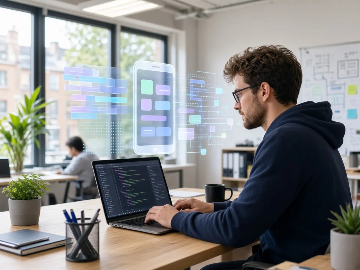 UK hybrid developers coding a cross-platform mobile application