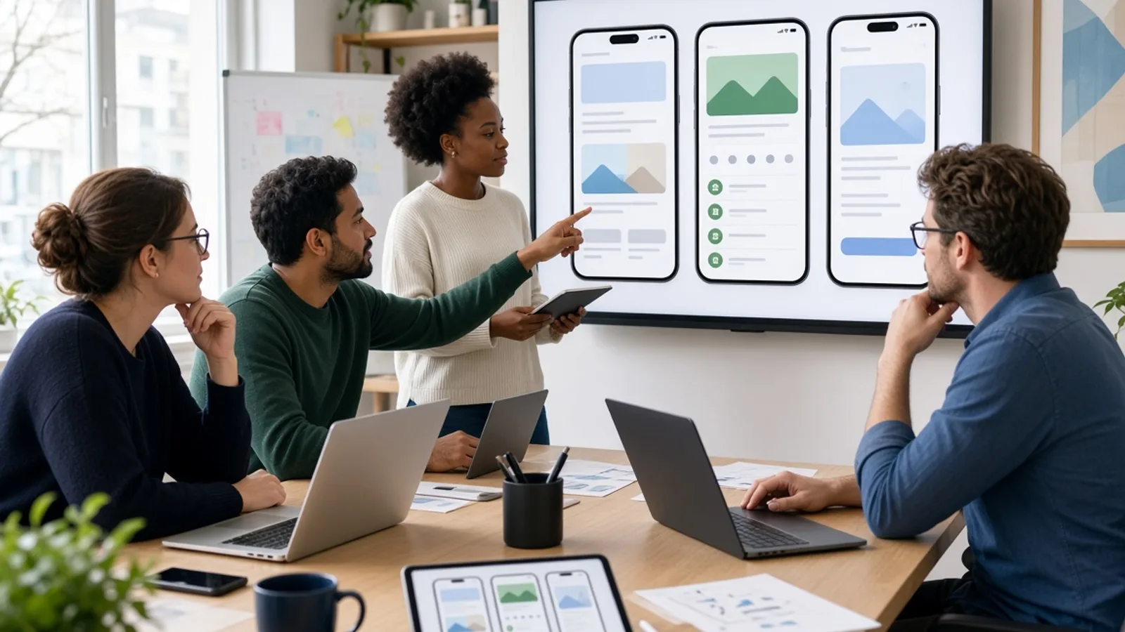 UK iOS development team reviewing a mobile application project