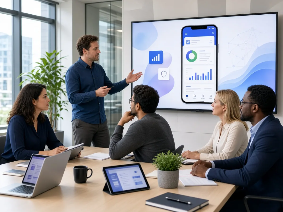 UK enterprise technology team reviewing an iOS business application