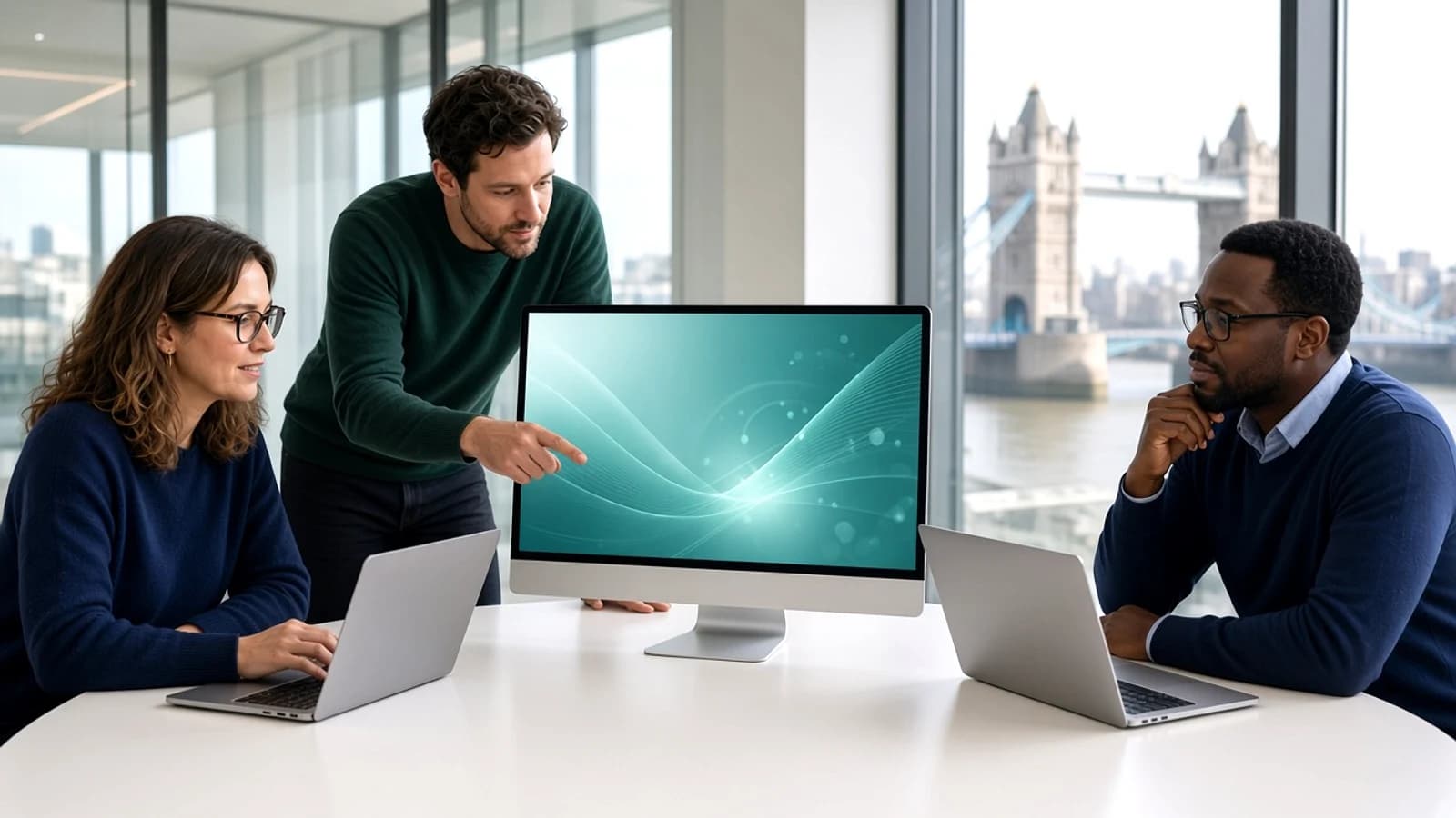 UK business team using an IoT powered application in a modern London office