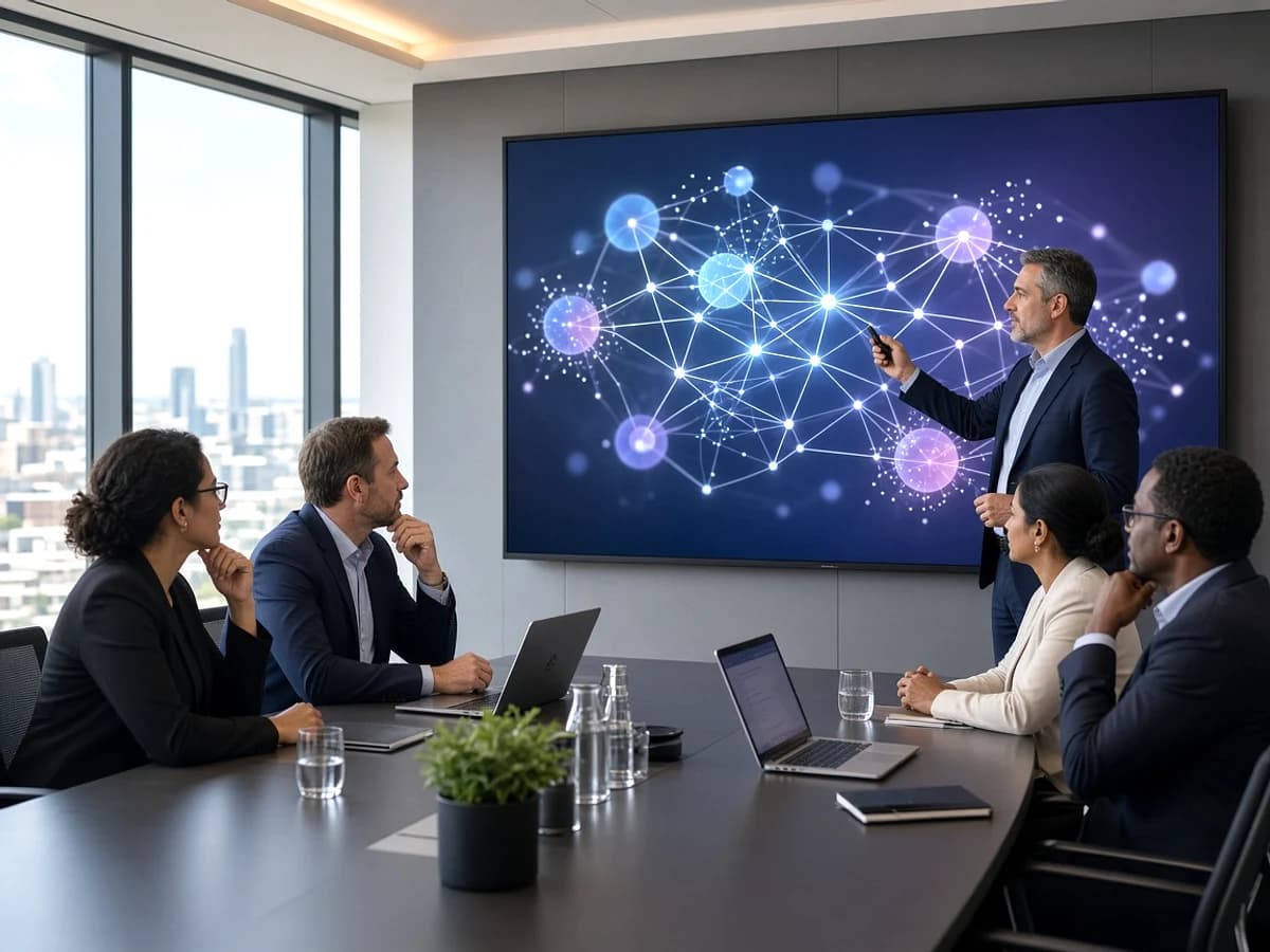 Enterprise technology team reviewing an IoT platform in a UK office