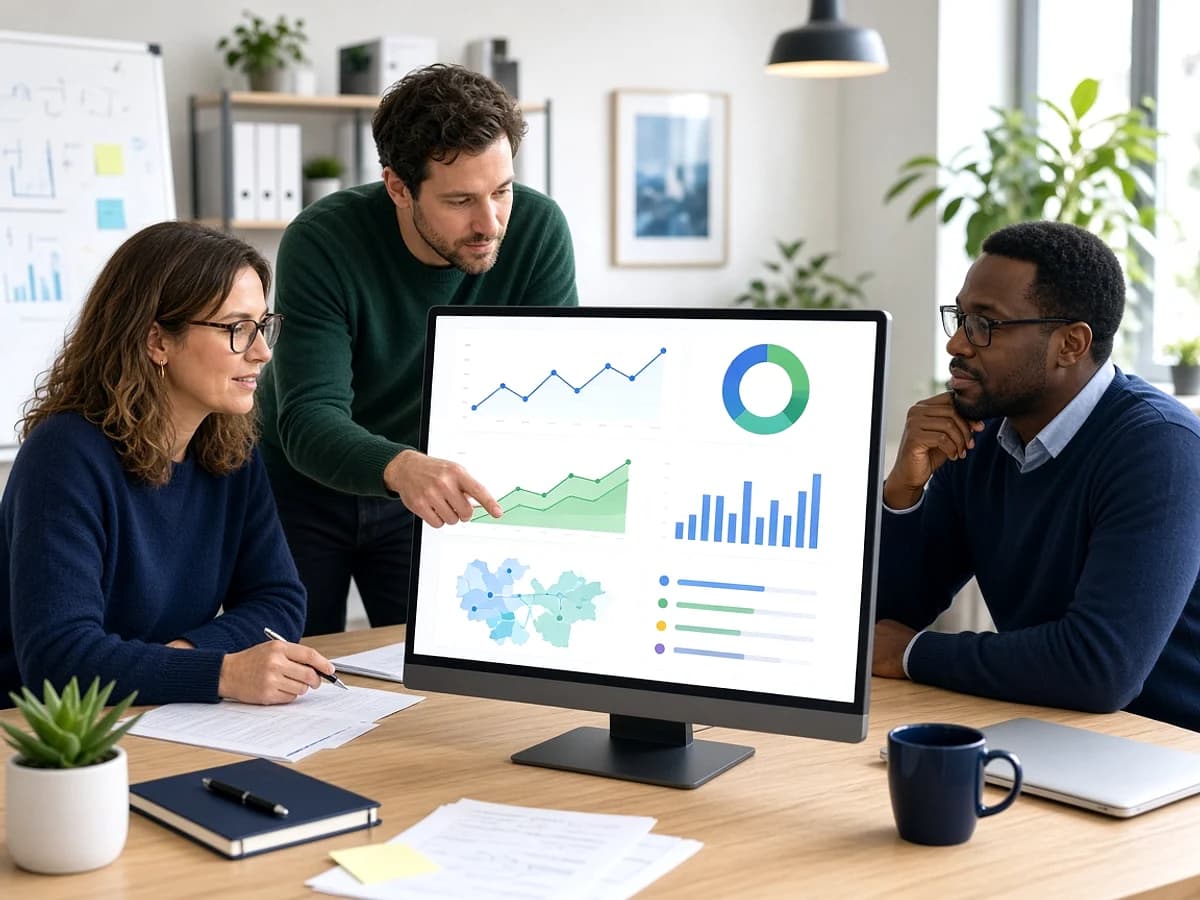 Small UK business team reviewing an IoT monitoring platform