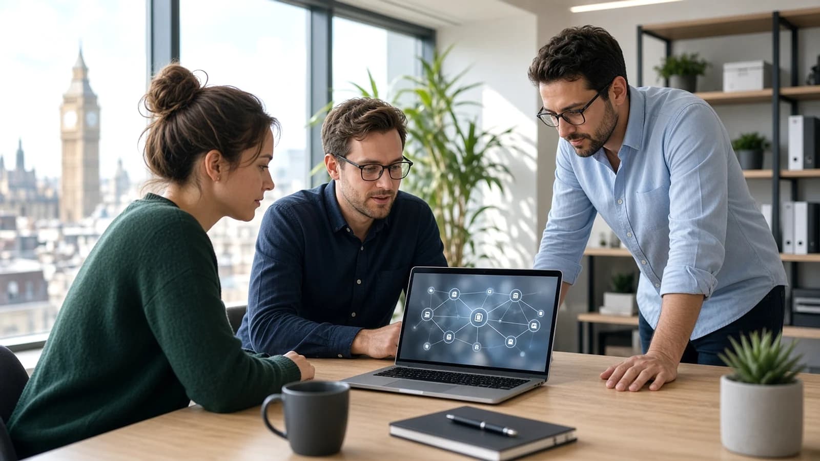UK IoT development team planning a connected device application in a modern London office