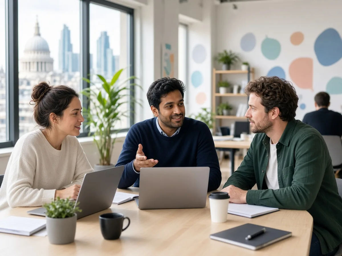 UK startup founders discussing technology strategy with an IT consultant