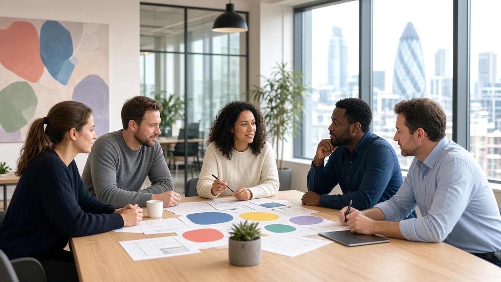 UK Kentico development team planning a CMS project in a modern London office