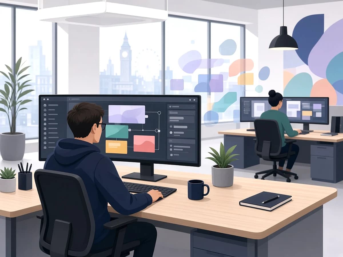 Kentico developers customising a CMS platform in a UK technology office