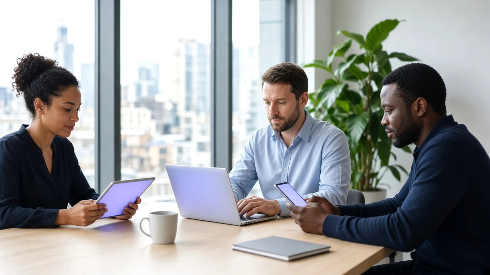 UK business team using a low code application across desktop, tablet and mobile devices