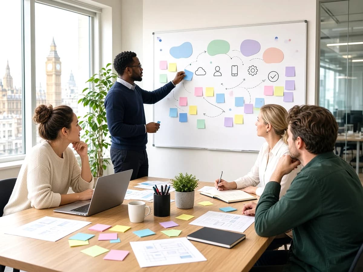 UK product team planning a low code application in a London office