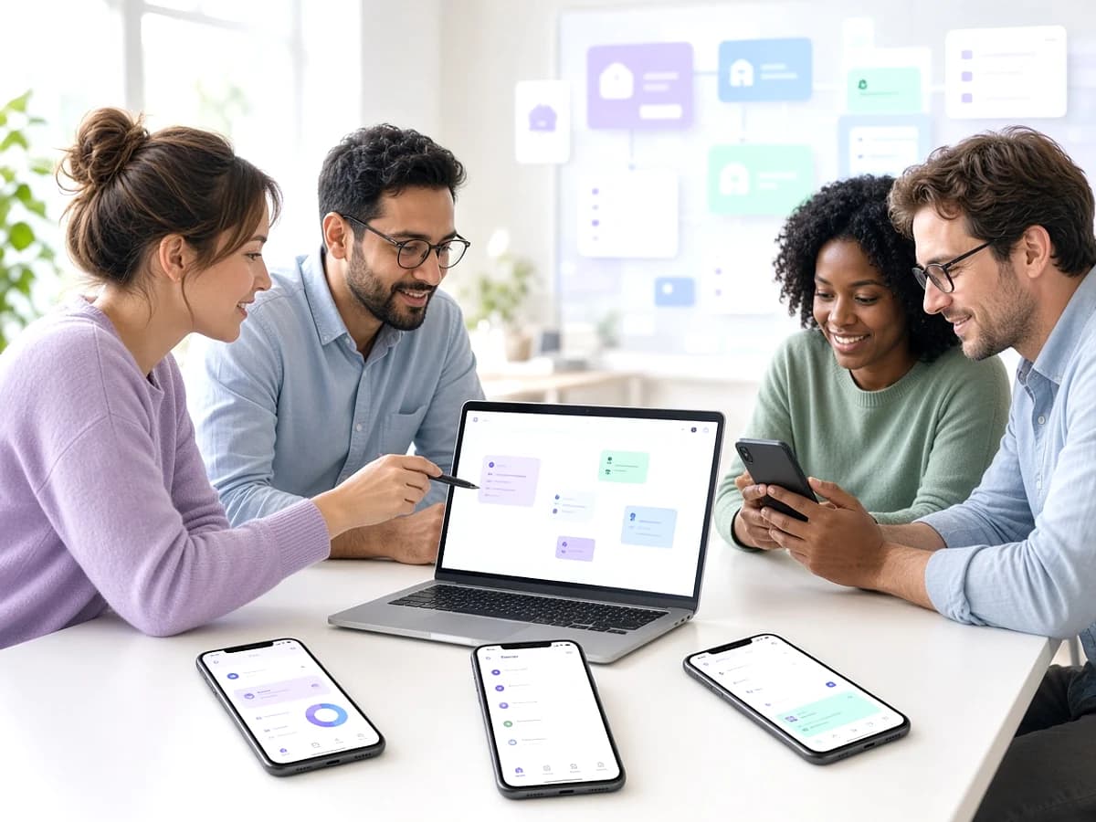 QA team testing a low code application across multiple devices