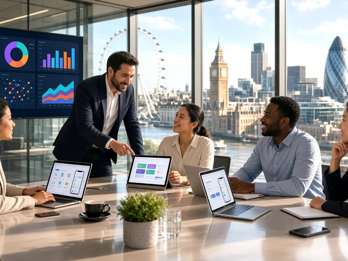 Enterprise technology team managing a mobile application project in the UK
