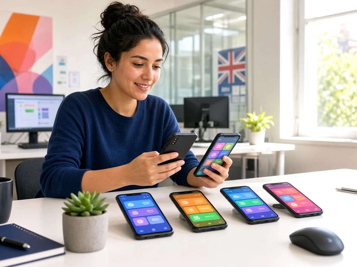 Quality assurance specialist testing a mobile application across devices