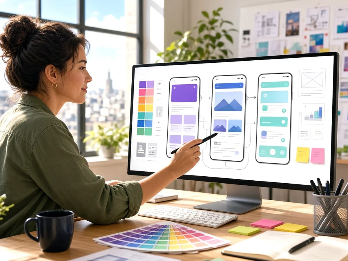 UX designer creating a mobile application prototype for a UK business