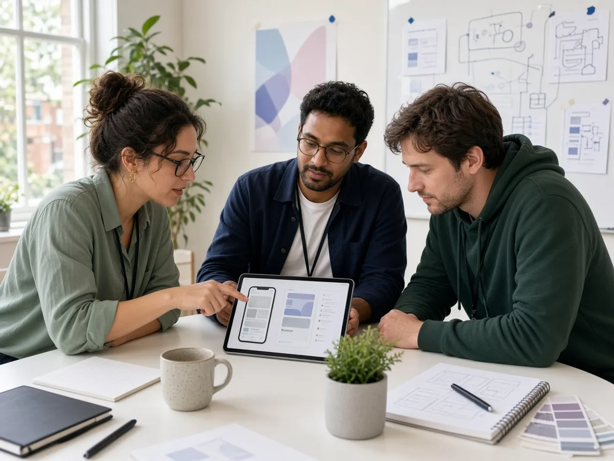UK mobile designers and developers reviewing final app design specifications
