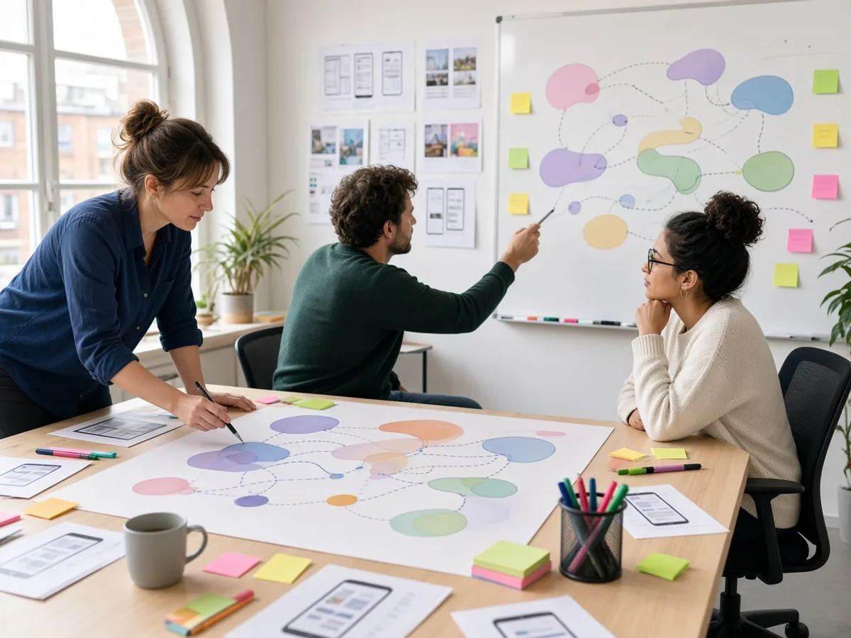 UK UX designers mapping mobile app user journeys