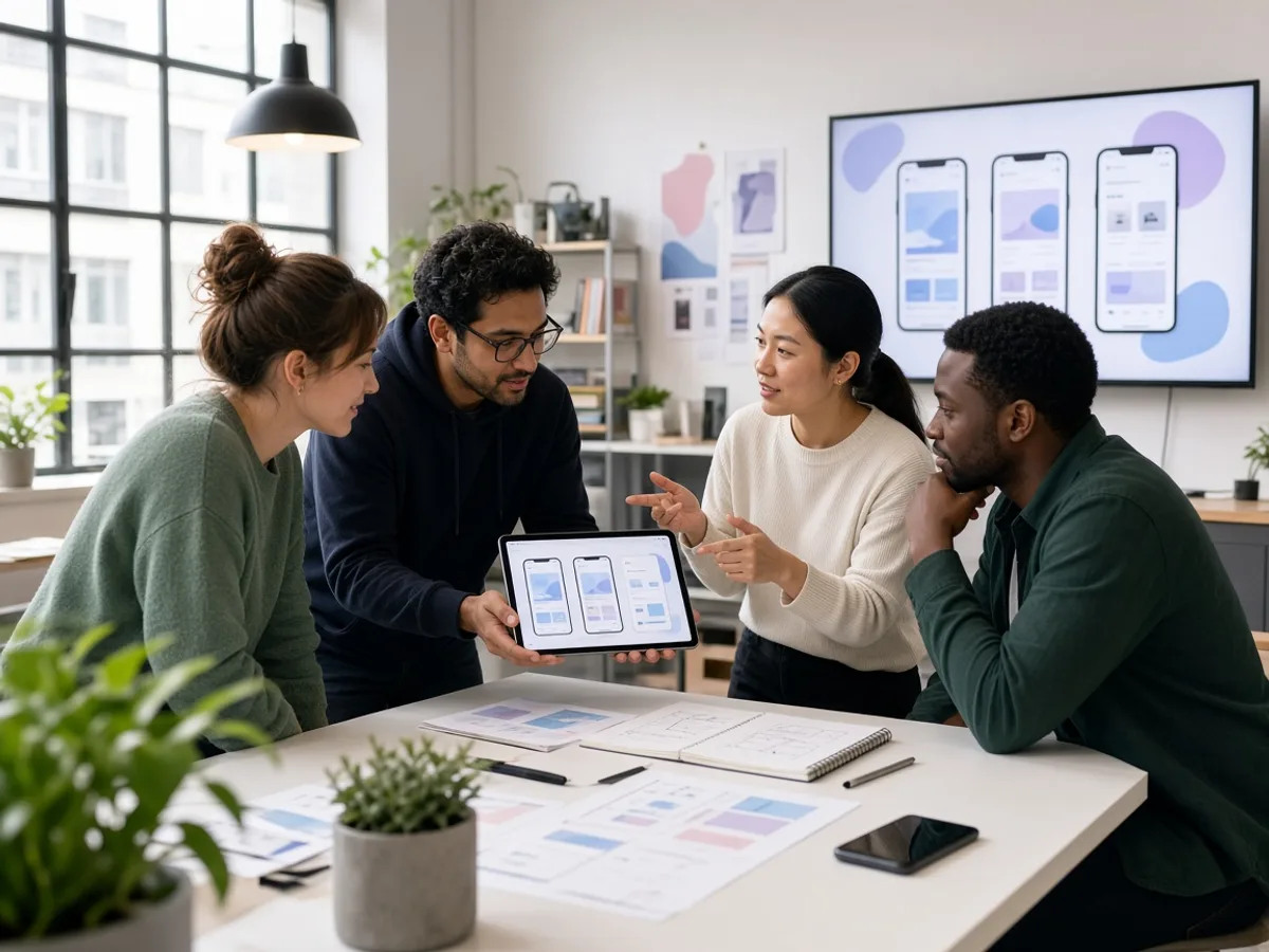 UK designers and developers collaborating on a mobile application project