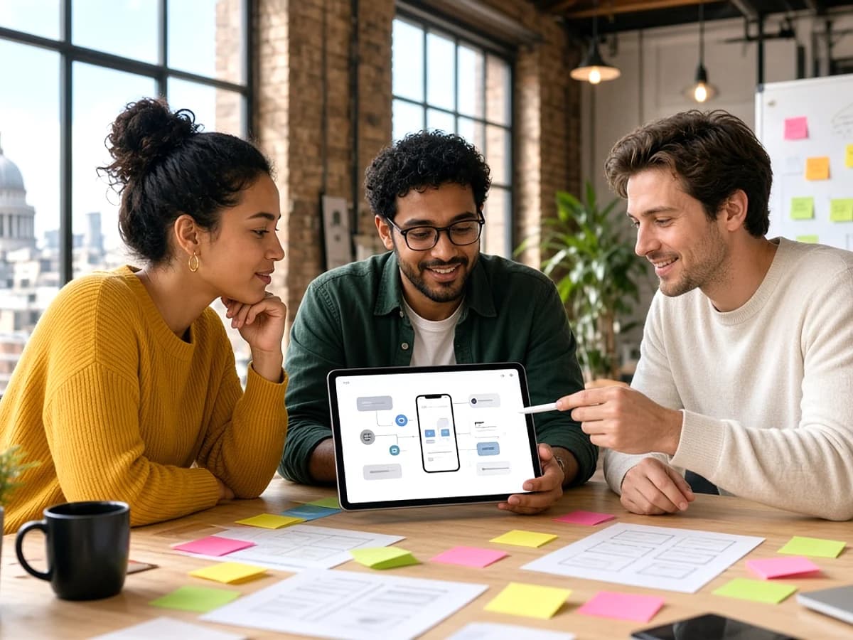 UK startup founders reviewing mobile application maintenance requirements in London
