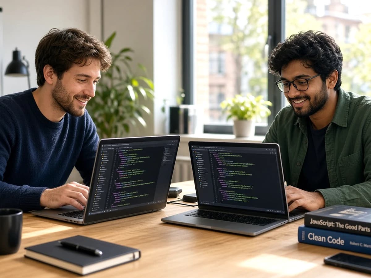 Mobile developers updating an existing application in a UK technology workspace