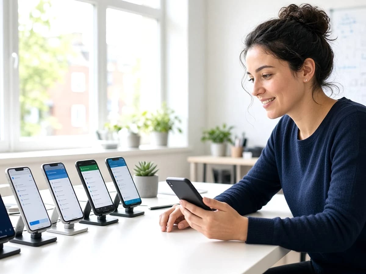 Quality assurance specialist testing a maintained mobile application across devices