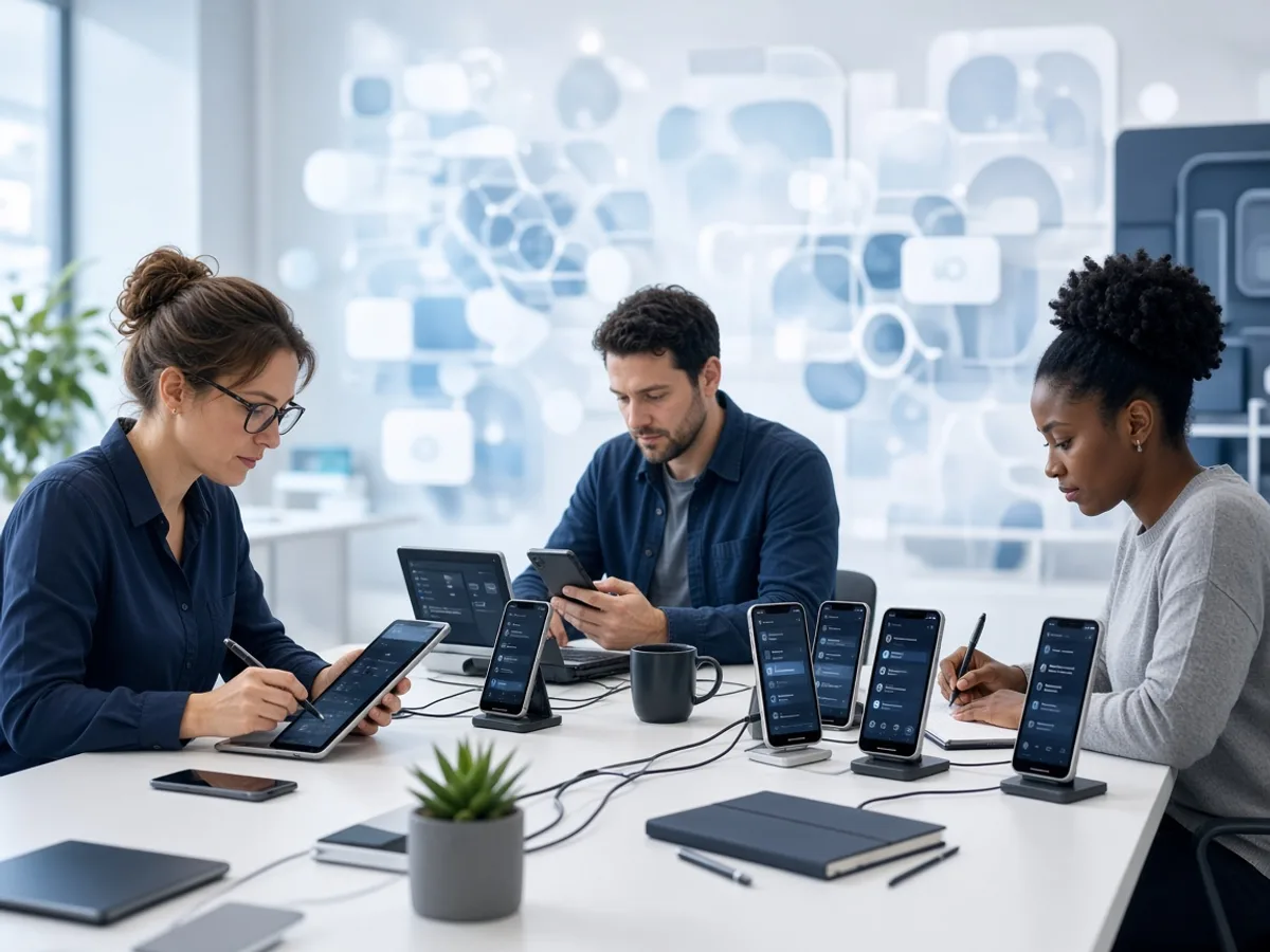 UK enterprise QA team testing a complex mobile application across multiple devices