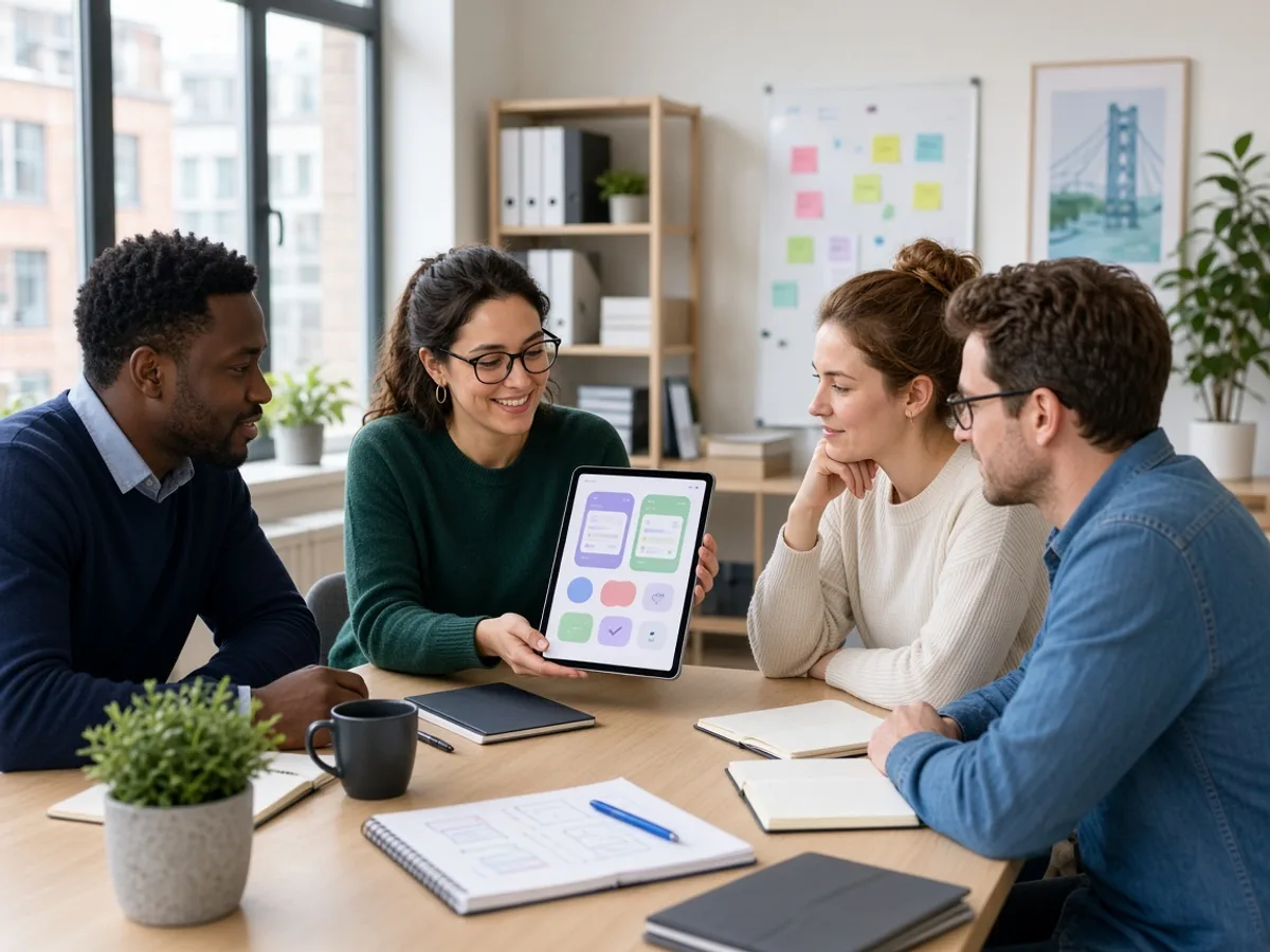 UK small business team reviewing mobile application QA results