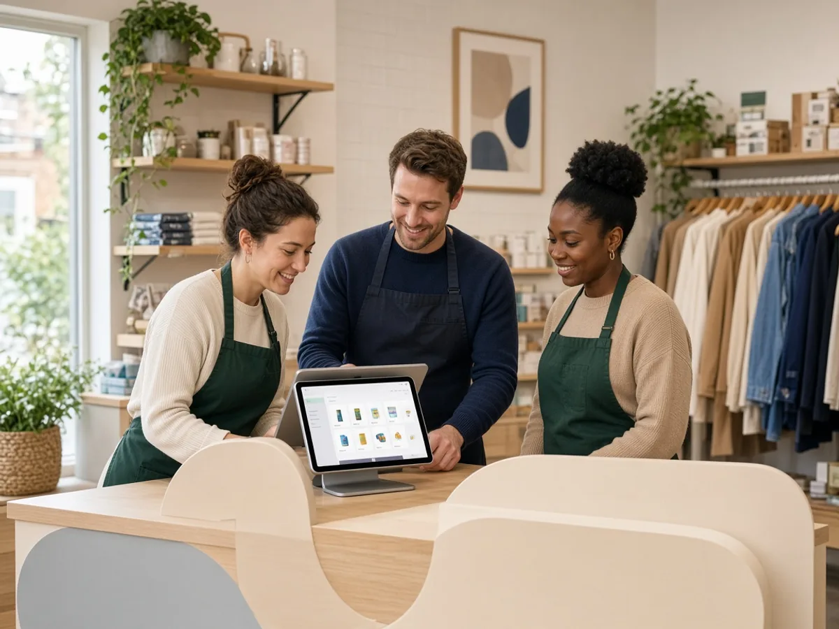 Small UK business team using a modern POS system