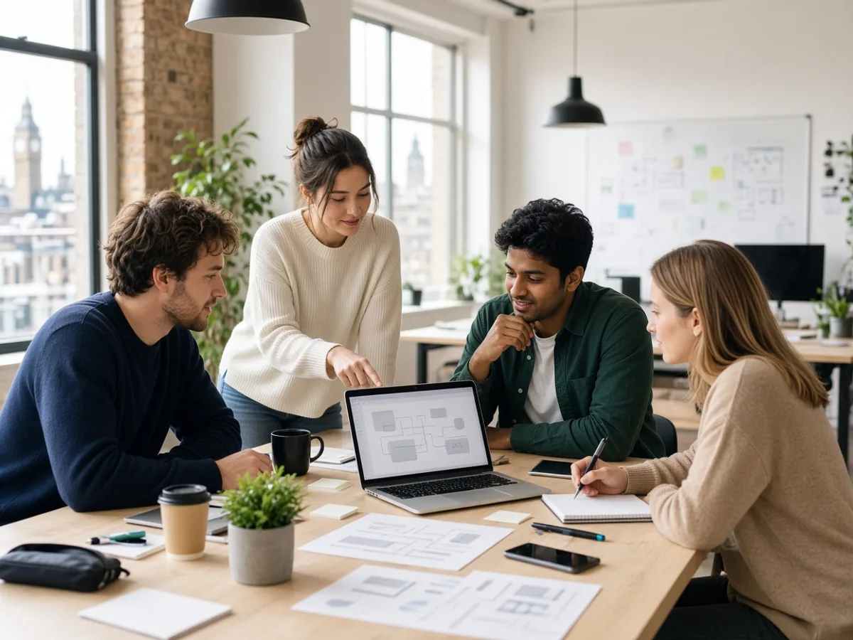 UK startup team planning a custom POS system in a London technology workspace