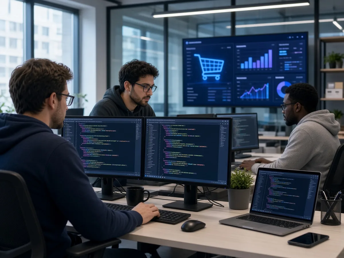 POS developers building a point of sale application in a UK technology workspace