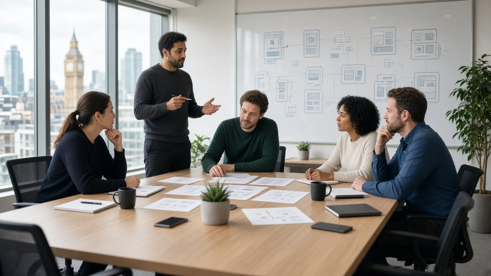 UK POS development team planning a point of sale software project in a modern London office
