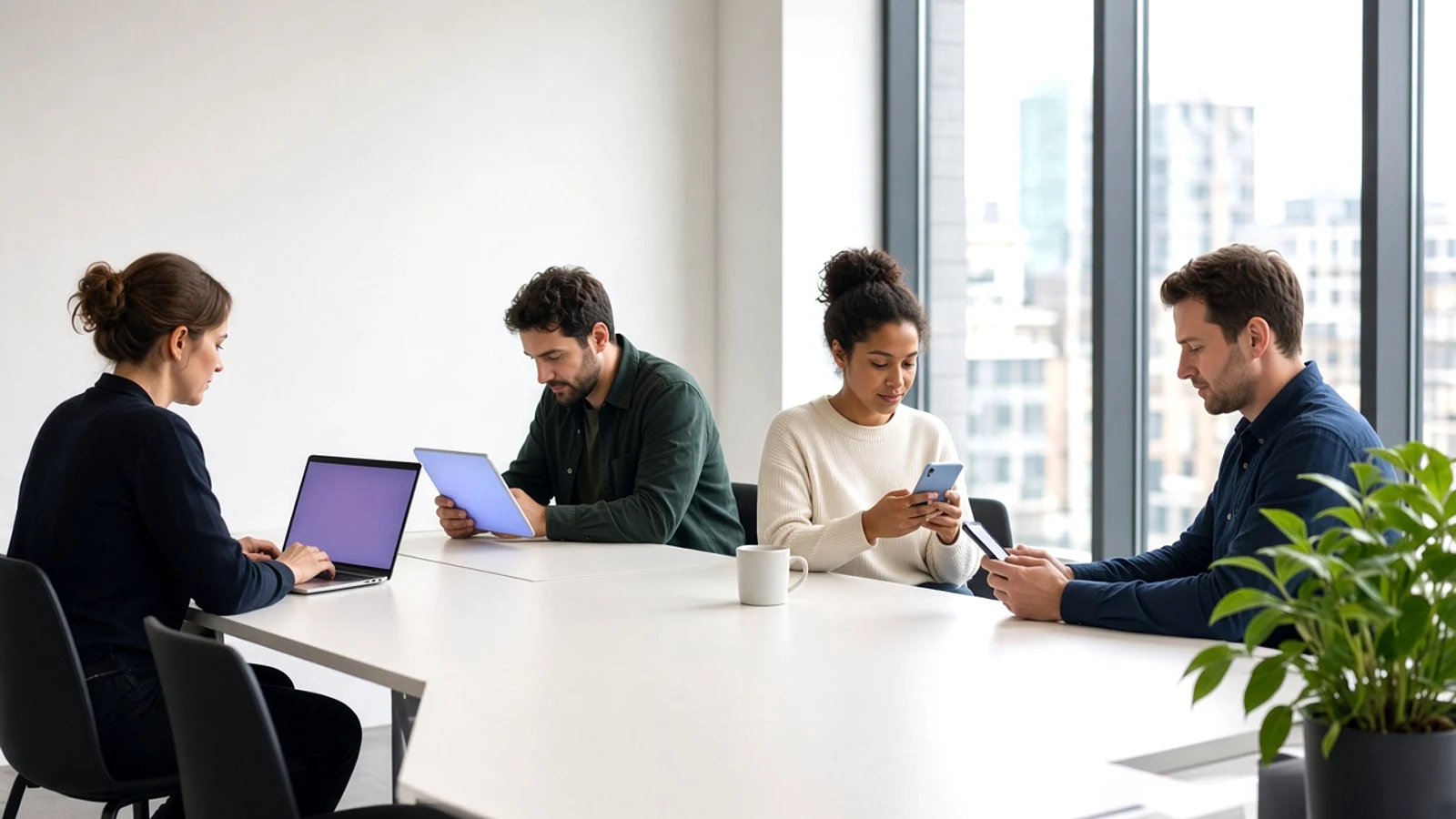 UK business team using a progressive web application across desktop, tablet and mobile devices