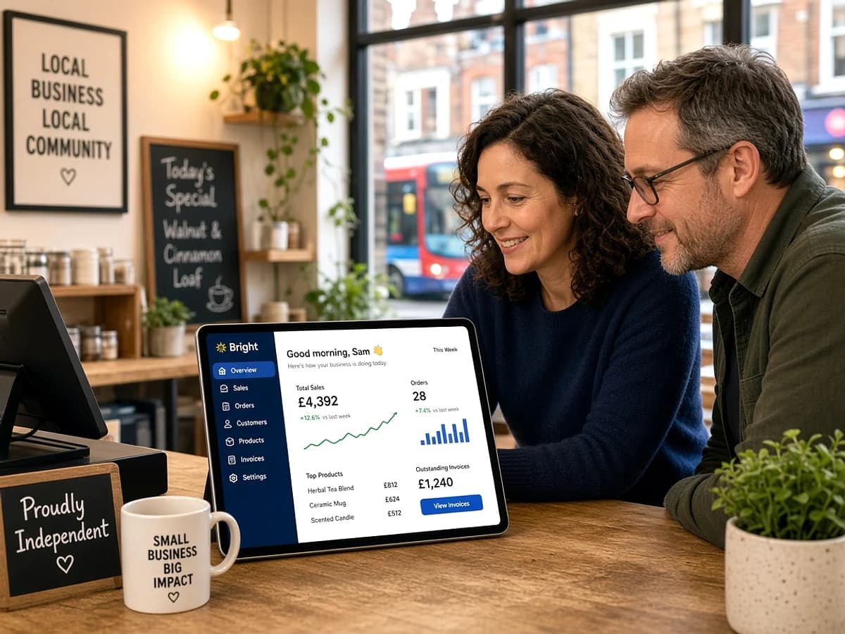 Small UK business team reviewing a progressive web application