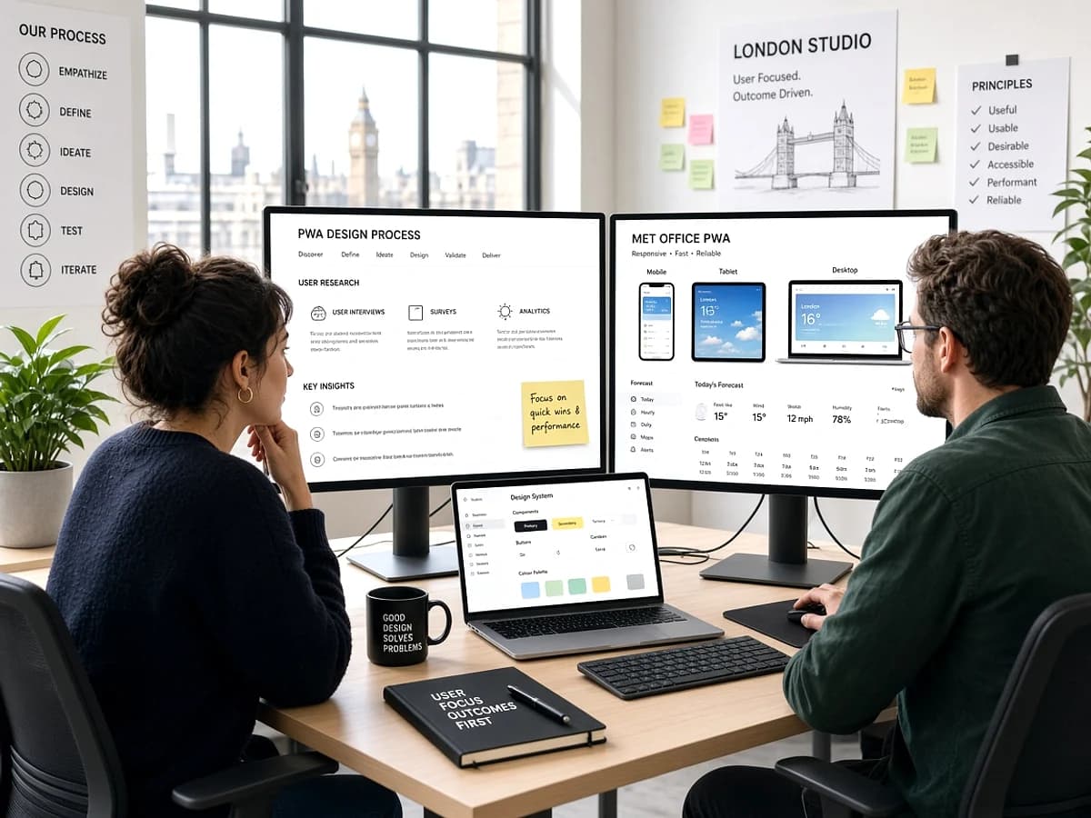 UK UI UX designers creating a progressive web application interface