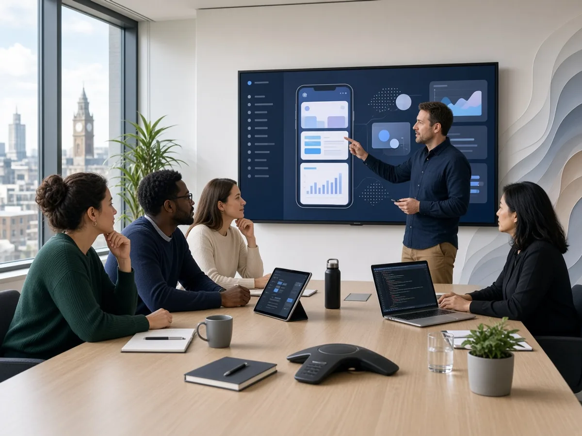 UK enterprise technology team reviewing a React Native business application