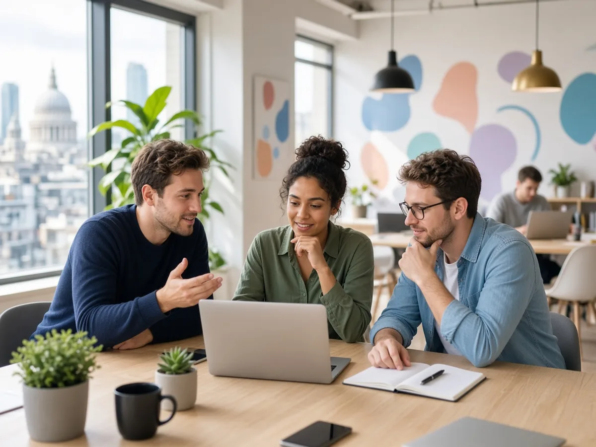 UK startup founders discussing a React Native application project in London