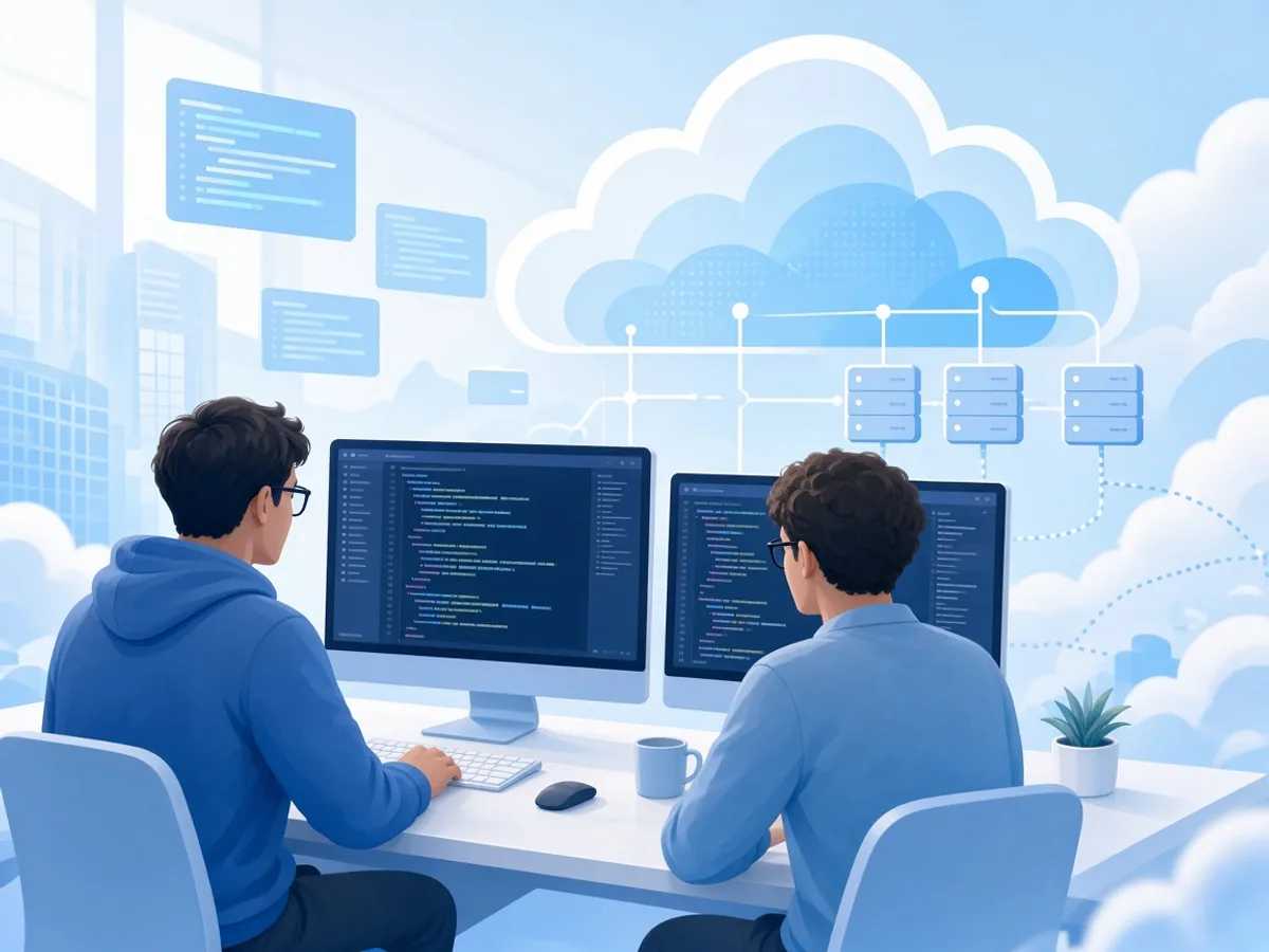 UK SaaS developers coding a cloud software platform