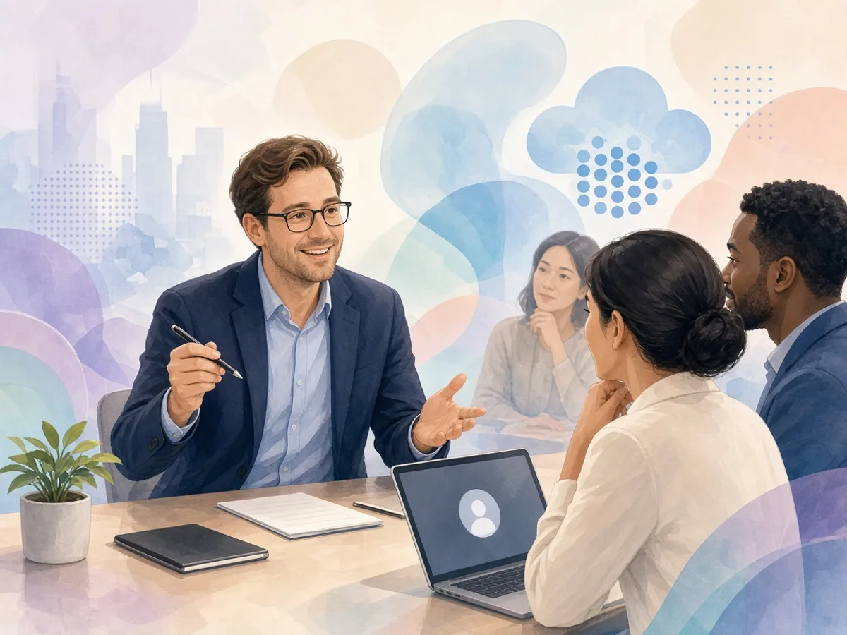 Salesforce consultant discussing CRM strategy with UK business stakeholders