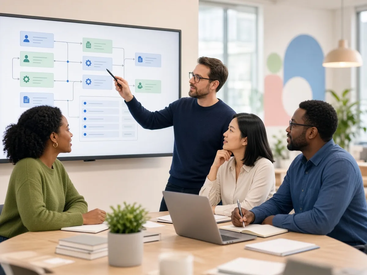 UK small business team reviewing ServiceNow workflows with a consultant