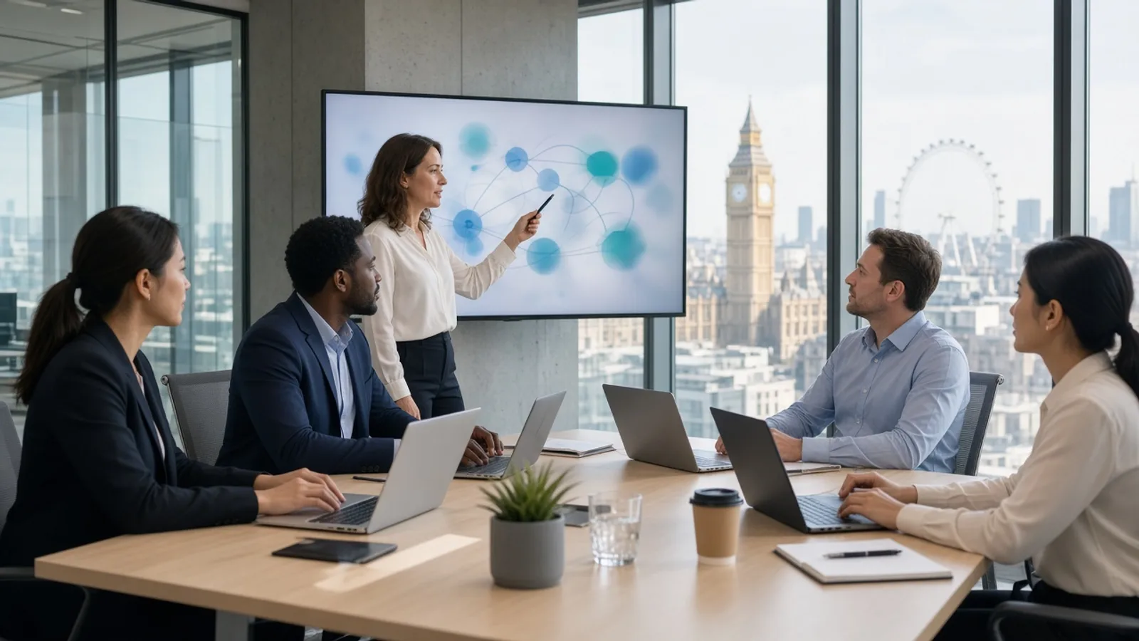 ServiceNow consulting team working on an enterprise service management strategy in a modern UK office