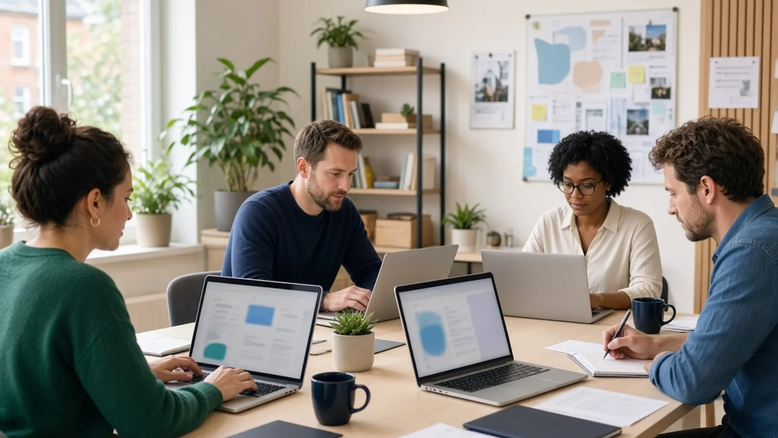 UK business team using a custom software platform in a modern London office