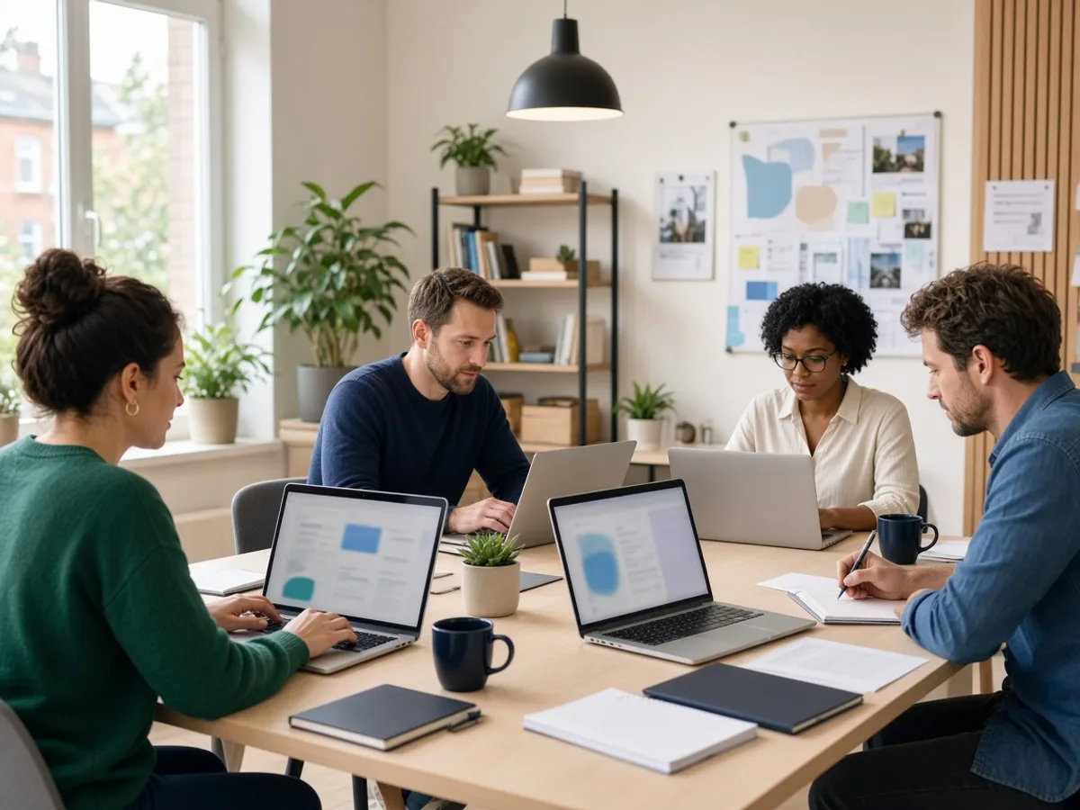 Small UK business team working with a custom software application
