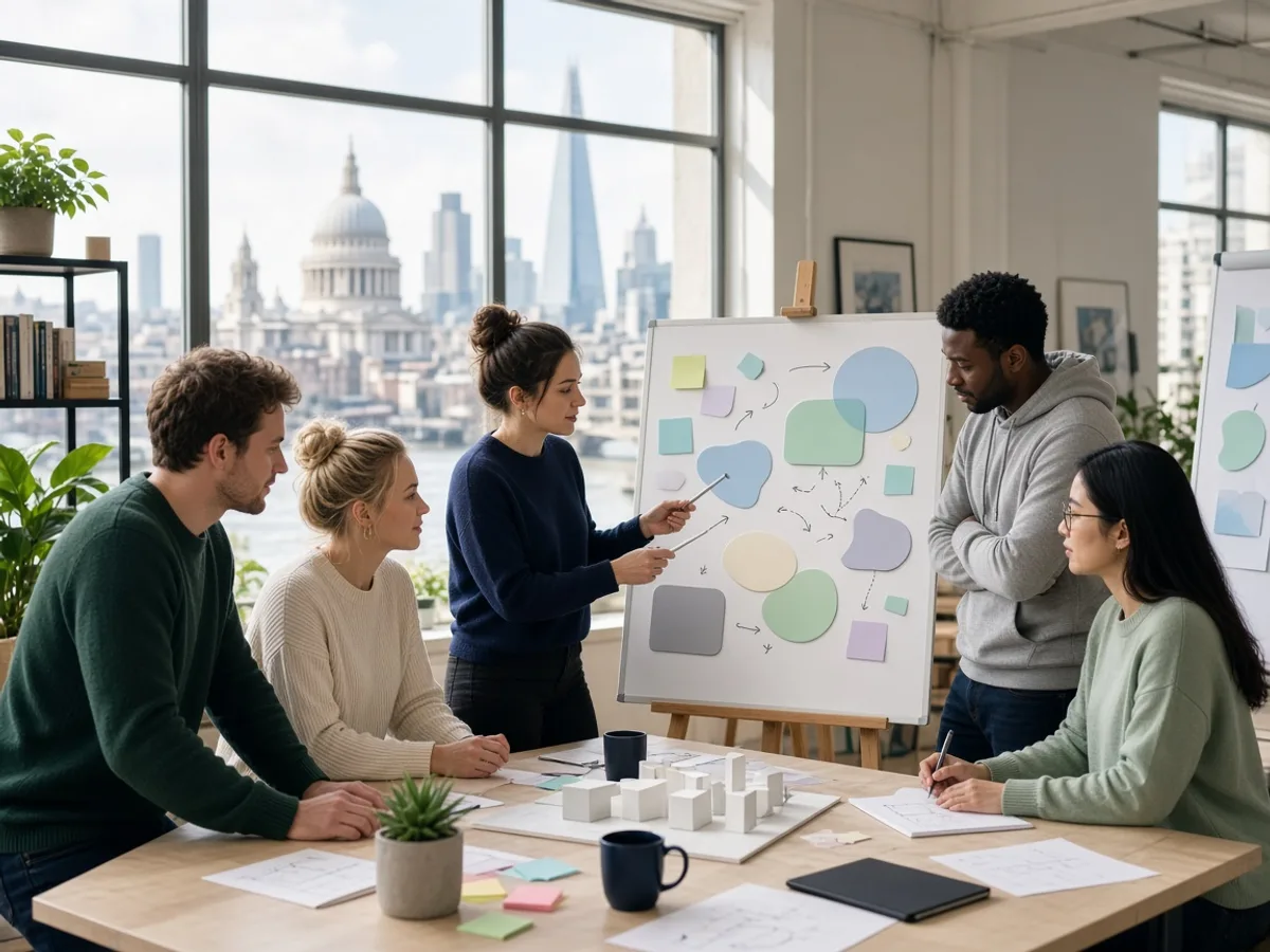 UK startup team planning a custom software product in a London technology workspace
