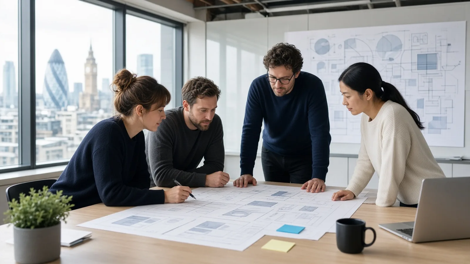 UK software development team planning a custom business application in a modern London office
