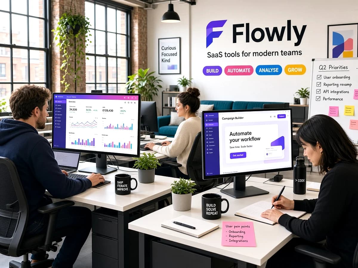 Digital product team developing a web application in a modern London technology office